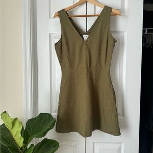 Linen Olive Sleeveless Mini Dress